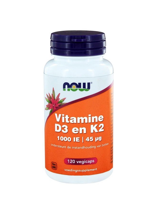 now Foods Vitamin D-3 & K-2-120 Veg Capsules - Image 1