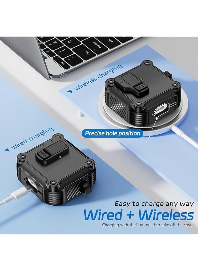 erorex - Clear Case For Airpods 4 Airpods 4Th Generation 2024 With Keychain Secure Lock Case Cover Front Led Visible Powerful Drop Protection Black - Image 1