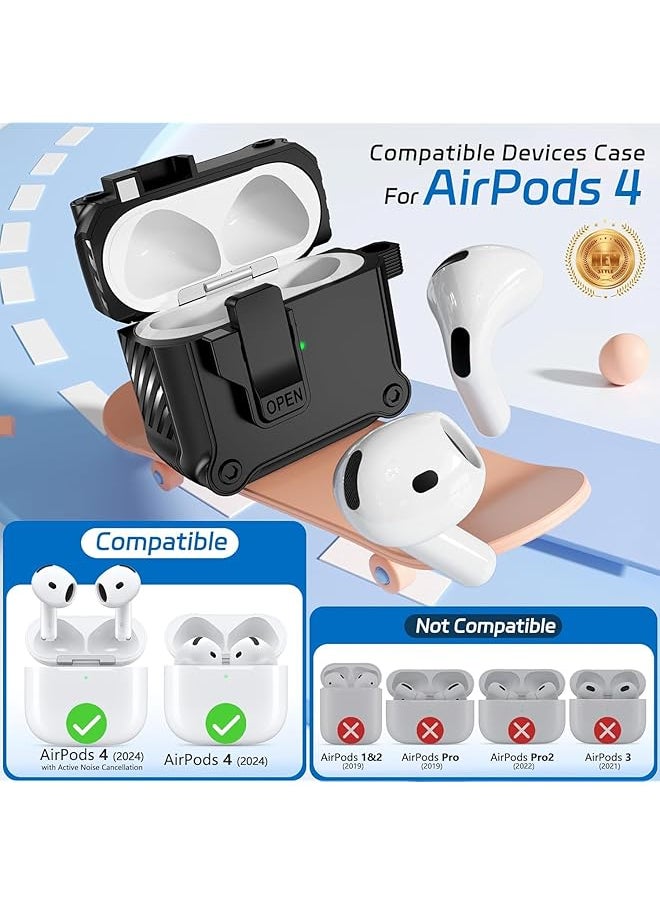 erorex - Clear Case For Airpods 4 Airpods 4Th Generation 2024 With Keychain Secure Lock Case Cover Front Led Visible Powerful Drop Protection Black - Image 1