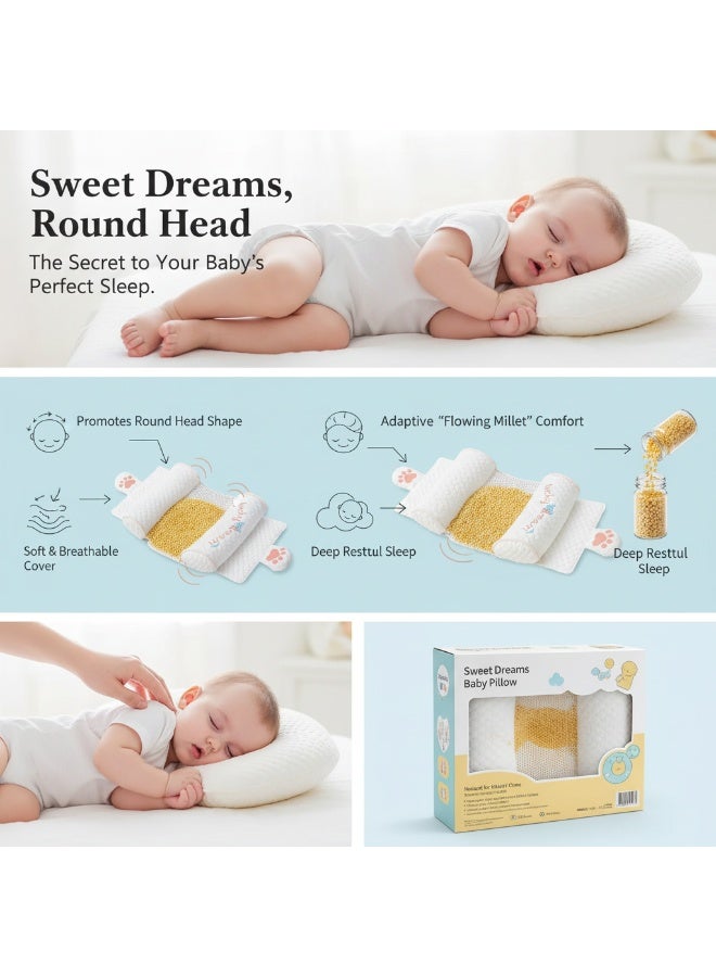 She&Little Baby Pillow, Baby Head Shaping Pillow, Newborn Pillow, Organic Cotton Two-Way Adjustable Design, Millet Filling Breathable All-Season Shape, Anti-Slip Base Soothing Sleep, Multi-Scenario Use Easy Clean (Pink) - Image 2