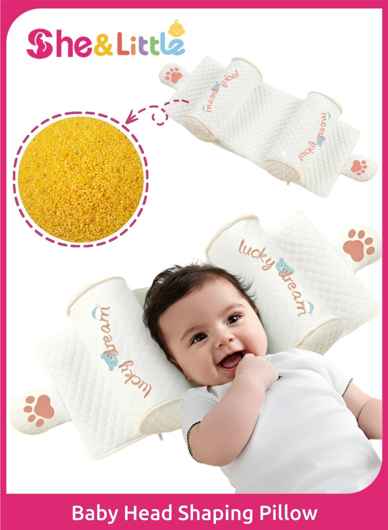She&Little Baby Pillow, Baby Head Shaping Pillow, Newborn Pillow, Organic Cotton Two-Way Adjustable Design, Millet Filling Breathable All-Season Shape, Anti-Slip Base Soothing Sleep, Multi-Scenario Use Easy Clean (Pink) - Image 1