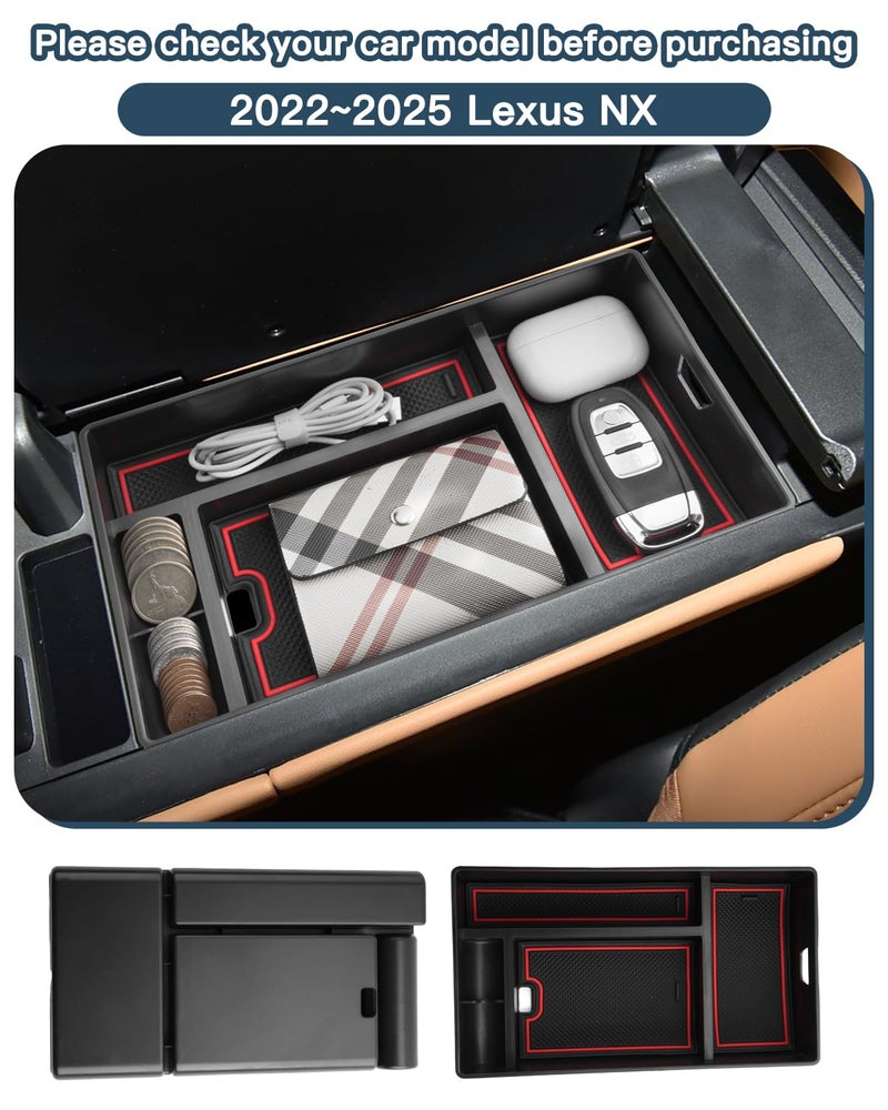Ruiya for Lexus NX Center Console Organizer for 2022-2025 Lexus NX Console Organizer Lexus NX Accessories Armrest Storage Tray Compatible with 2022 2023 2024 2025 Lexus NX 250/350/350h/450h+ - Image 3
