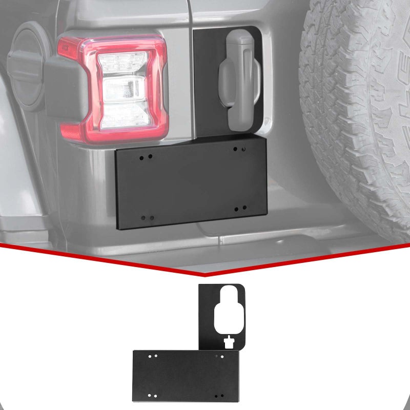 JeCar Tailgate Handle License Plate Holder Rear License Mounting Bracket Fit for Jeep Wrangler 20182024 JL JLU Black