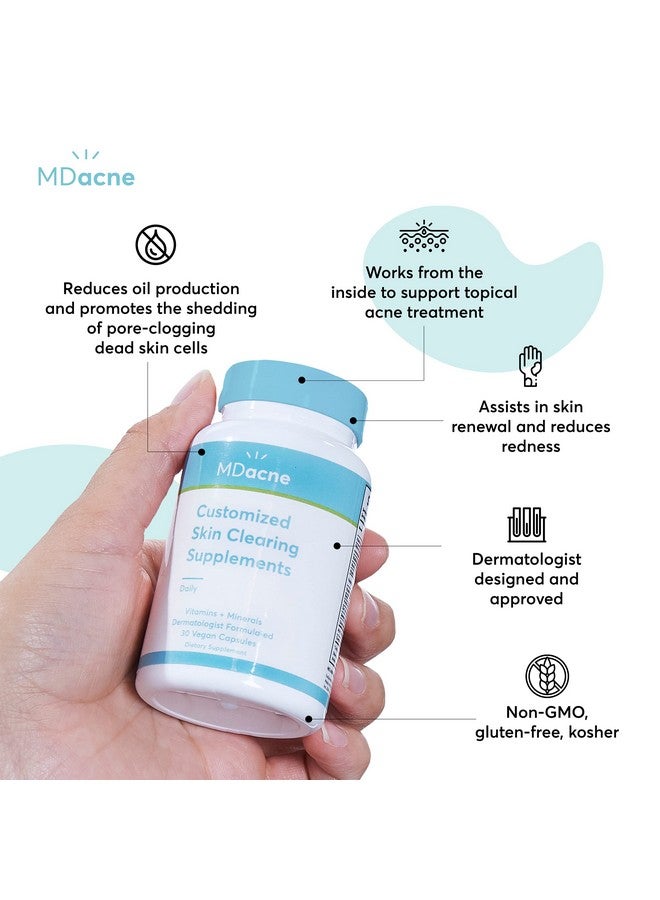 MDacne Vitamins And Minerals Skin Clearing Supplements 30 Vegan Capsules Supports Topical Acne Treatment & Reduce Skin Inflammation Redness & Poreclogging Dermatologist Formulated  - Image 3