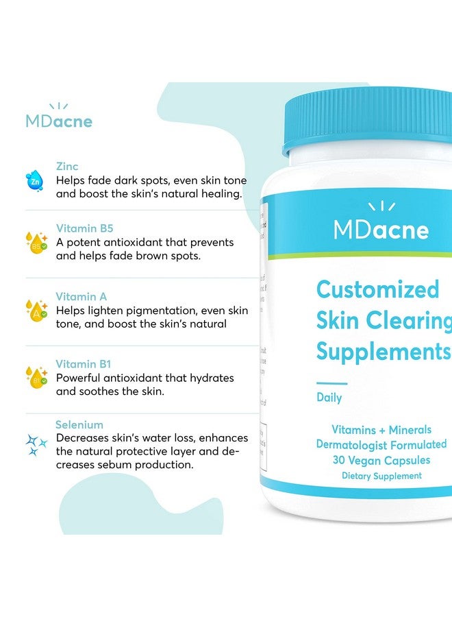 MDacne Vitamins And Minerals Skin Clearing Supplements 30 Vegan Capsules Supports Topical Acne Treatment & Reduce Skin Inflammation Redness & Poreclogging Dermatologist Formulated  - Image 5