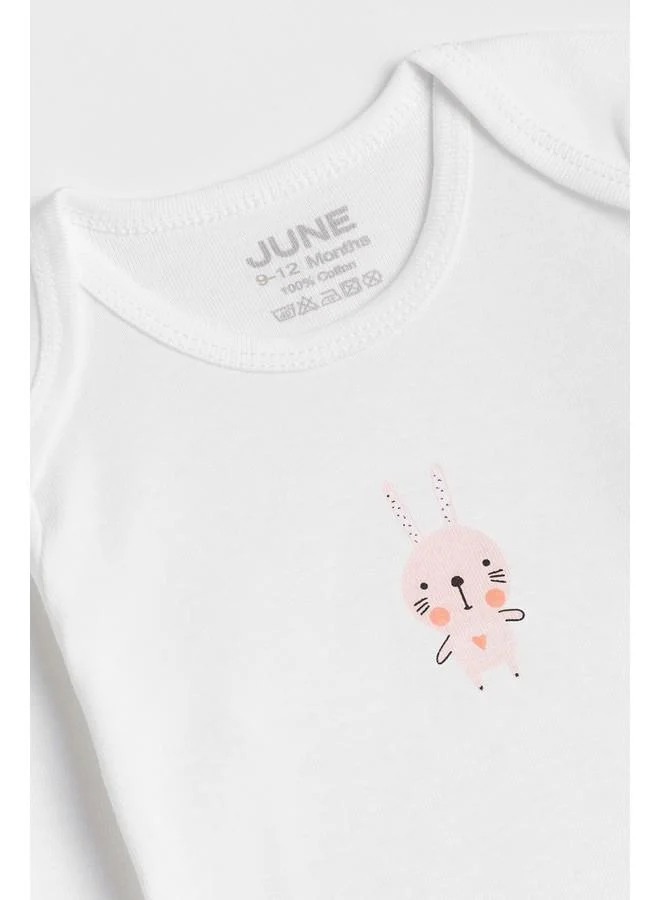 JUNE June Baby Envelope Neck 5-Pack Long Sleeve Pastel Colored Animals Printed Bodysuit White - Grey