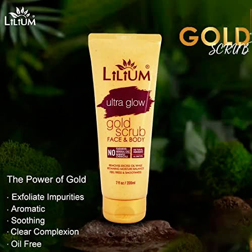 Lilium Face & Body Gold Scrub, 200ml | Ultra Glow With Natural Ingredients, Feel Fresh & Smoothness | No Harmful Chemical & Paraben Free - Image 2