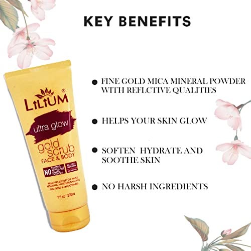 Lilium Face & Body Gold Scrub, 200ml | Ultra Glow With Natural Ingredients, Feel Fresh & Smoothness | No Harmful Chemical & Paraben Free - Image 5