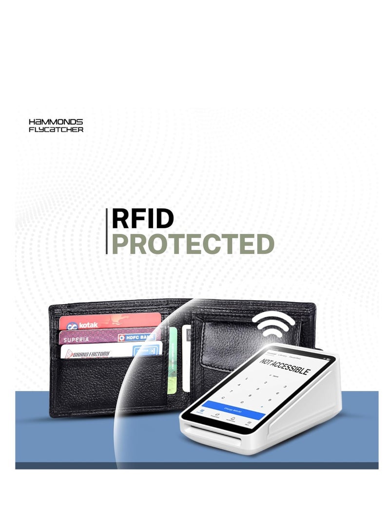  هاموندز فلاي كاتشر HAMMONDS FLYCATCHER Men Hammond's Flycatcher محفظة جلدية طبيعية - محفظة جلدية محمية RFID - 5 فتحات للبطاقات ، عملات معدنية وجيوب مخفية ، زر كبس معدني - أسود - Image 2