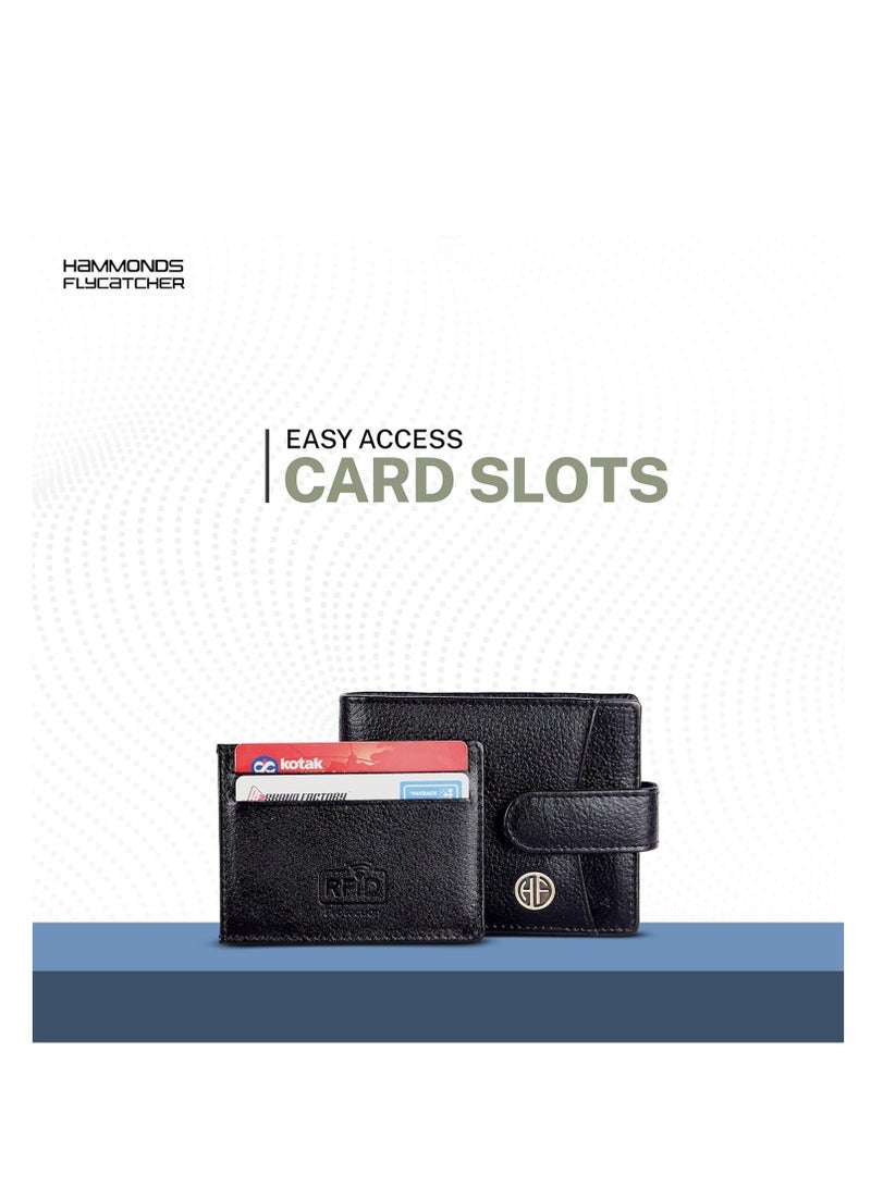  هاموندز فلاي كاتشر HAMMONDS FLYCATCHER Men Hammond's Flycatcher محفظة جلدية طبيعية - محفظة جلدية محمية RFID - 5 فتحات للبطاقات ، عملات معدنية وجيوب مخفية ، زر كبس معدني - أسود - Image 3