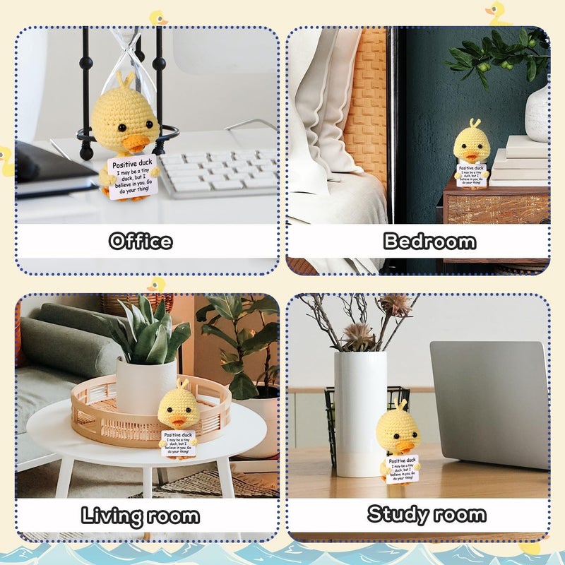 Happy Threads Pocket Duck Plush with Inspirational Message Card, Handmade Crochet Emotional Support Keepsake, Cute Desk & Shelf Décor, Small Cheer-Up Gift for Friends, Kids & Partners - Image 4