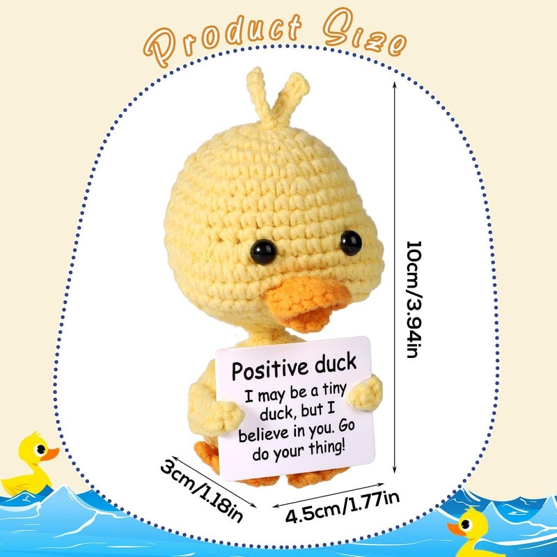 Happy Threads Pocket Duck Plush with Inspirational Message Card, Handmade Crochet Emotional Support Keepsake, Cute Desk & Shelf Décor, Small Cheer-Up Gift for Friends, Kids & Partners - Image 3