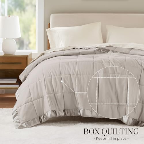 Madison Park Windom Down Alternative Blanket, Premium 3M Scotchgard Moisture Wicking Treatment, Lightweight and Soft Bed Cover For All Season, Satin Trim, Grey King - Image 3