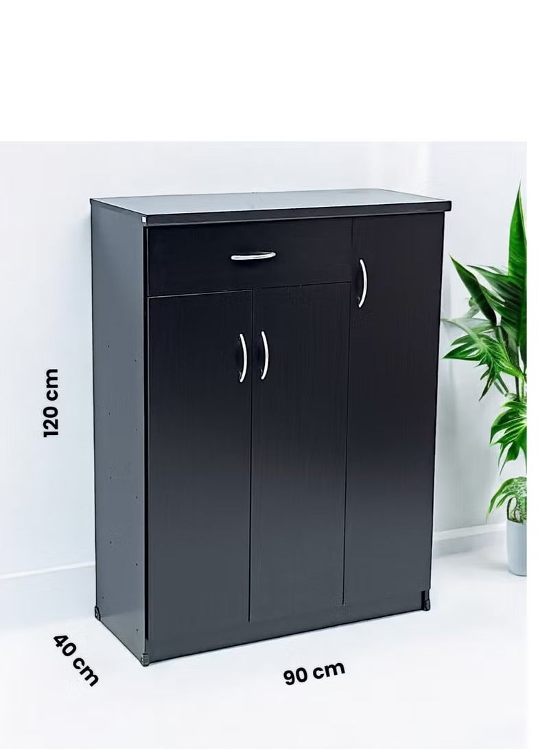 Galaxy Design Wooden Shoe Cabinet with 3 Doors and 1 Drawer, 5-Tier Large Storage Shoe Organizer, Thailand Design, Shoe Rack for Hallway and Living Room, Black - Image 2