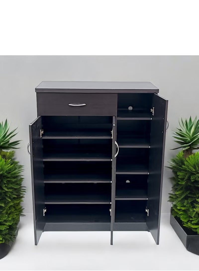 Galaxy Design Wooden Shoe Cabinet with 3 Doors and 1 Drawer, 5-Tier Large Storage Shoe Organizer, Thailand Design, Shoe Rack for Hallway and Living Room, Black - Image 3