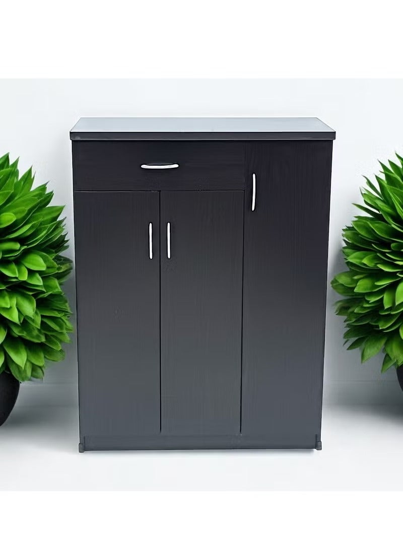 Galaxy Design Wooden Shoe Cabinet with 3 Doors and 1 Drawer, 5-Tier Large Storage Shoe Organizer, Thailand Design, Shoe Rack for Hallway and Living Room, Black - Image 1