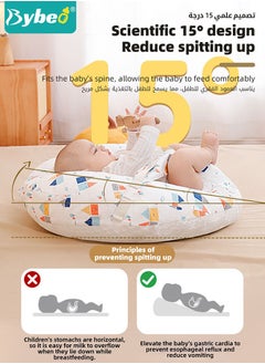 Bybeo Baby Nursery Pillow,Removeable Breastfeeding Pillows,Toddler Bedding,Anti vomit Milk Babies Crib Wedge Headrest for Newborn and Infant,15 Degree Incline,Double-Side Use for Better Night's Sleep  - Image 4