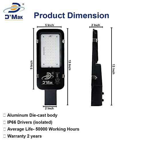 D'Mak 50-Watt LED Street Light with IP65 Waterproofing, Rustproof, Energy Saving & Durable Flood Light for Outdoor & Industrial Use, Aluminum Body Cool White 50-Watt LED Light Pack of 1 - Image 4