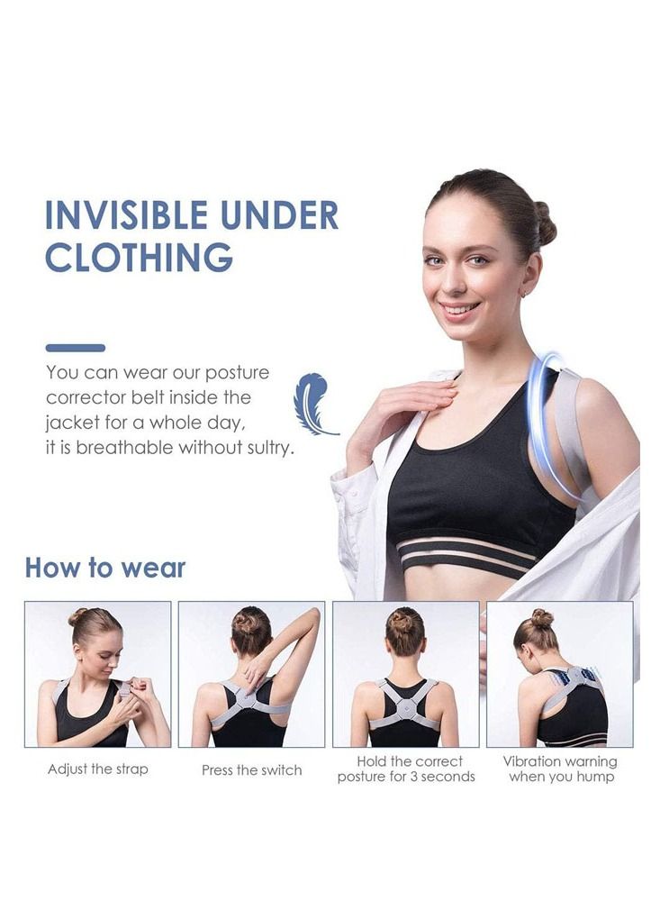 Adjustable Posture Corrector, Intelligent Posture Reminder with Sensor Vibration Adjustable Upper Back Brace Support Prevent Humpback, for Men Women and Kids - Image 3