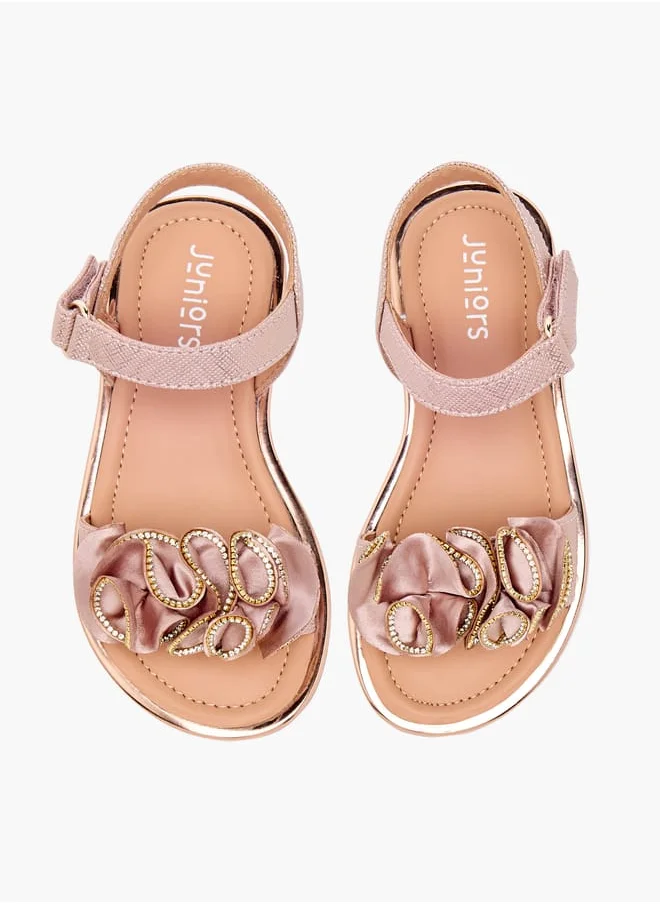 جونيورز Girls Embellished Sandals with Hook and Loop Closure