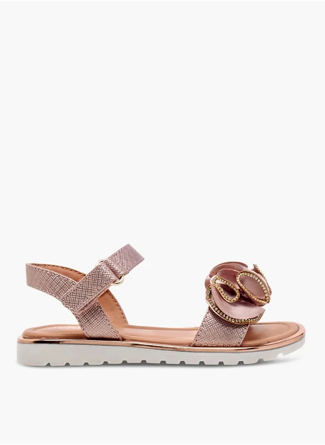 جونيورز Girls Embellished Sandals with Hook and Loop Closure