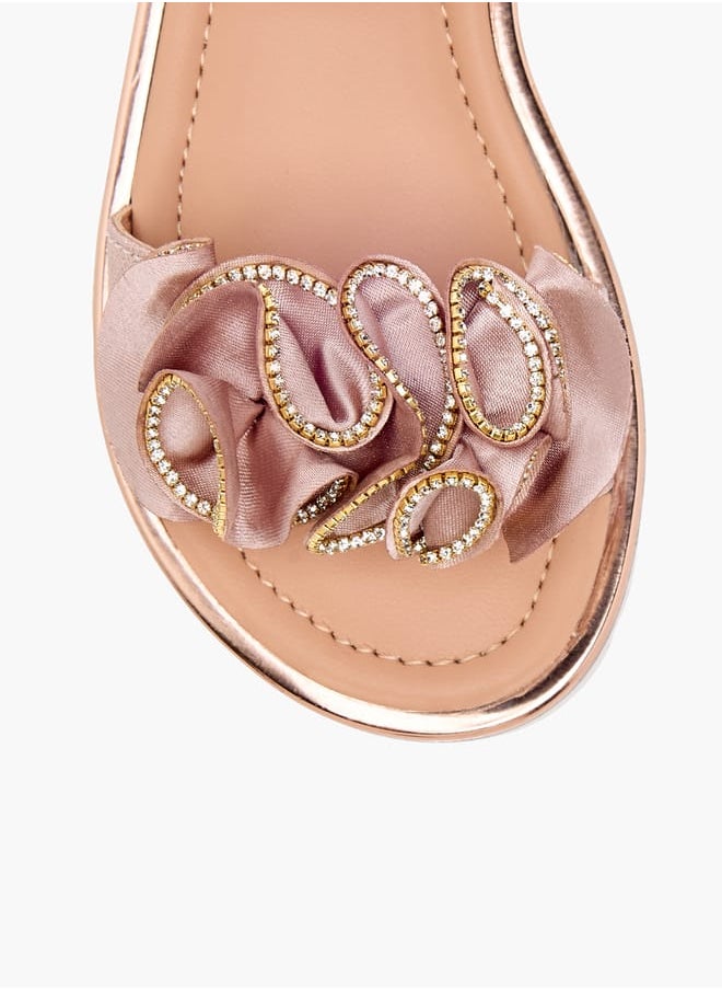 JUNIORS Girls Embellished Sandals with Hook and Loop Closure  - Image 3