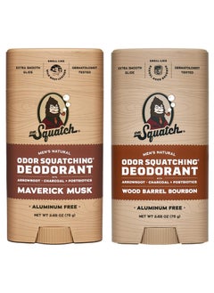 Dr. Squatch Dr. Squatch Natural Deodorant for Men - Odor-Squatching Men's Deodorant Aluminum Free - Maverick Musk + Wood Barrel Bourbon (2.65 oz, 2 Pack)  - Image 1