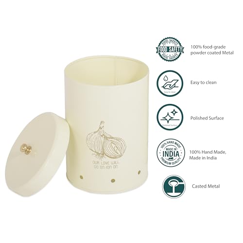 Elan Country Metal Onion Storage Bin, Vegetable Organizer for kitchen,Storing Onion 1.5 kg (Off White) - Image 5