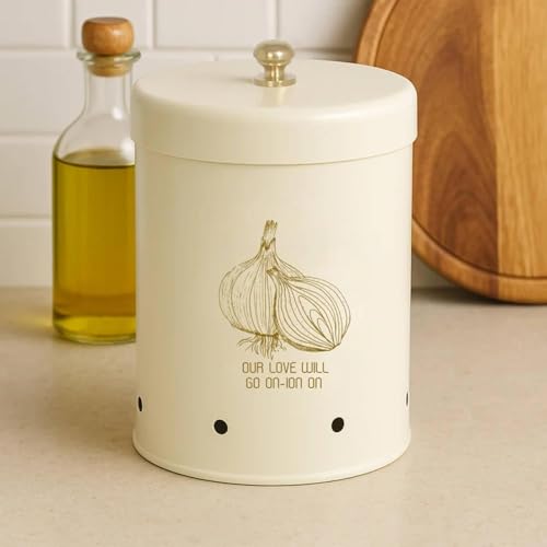 Elan Country Metal Onion Storage Bin, Vegetable Organizer for kitchen,Storing Onion 1.5 kg (Off White) - Image 1