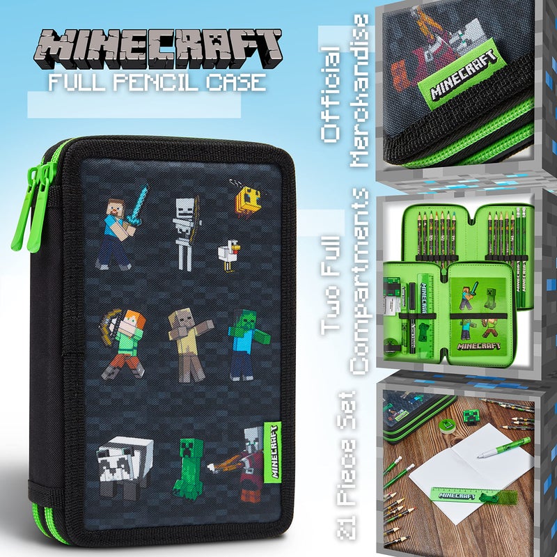MINECRAFT حافظة أقلام أطفال ماين كرافت مع عدة حجرات، تشمل أدوات مكتبية – مستلزمات مدرسية (أسود) - Image 3