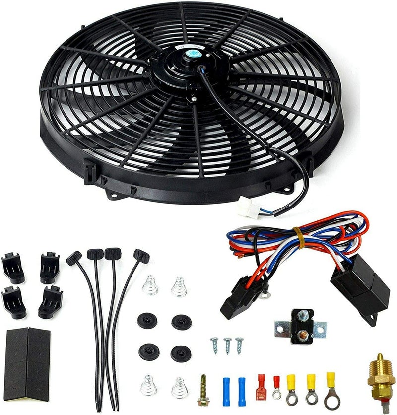 STMGW 16 inch Electric Radiator Fan, 3000 CFM 10 Blades Electric Fan Automotive Black with Thermostat Wiring Switch Relay Kit - Image 1