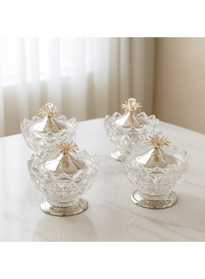 باساباش طقم سكريات كريستالي فاخر بلمسة فضية أنيقة – 4 قطع بتصميم ملكي يعكس الفخامة في كل تفصيلة 💎 - Image 1