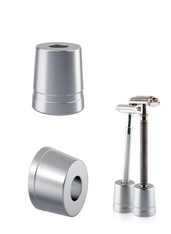 Linkidea 2 Pack Safety Razor Stand, Opening Dia 0.5" (13mm) Men's Shaving Razor Holder, Razor Holder for Bathroom Countertops Compatible with Shaving Revolution (Brushed Silver) - Image 1
