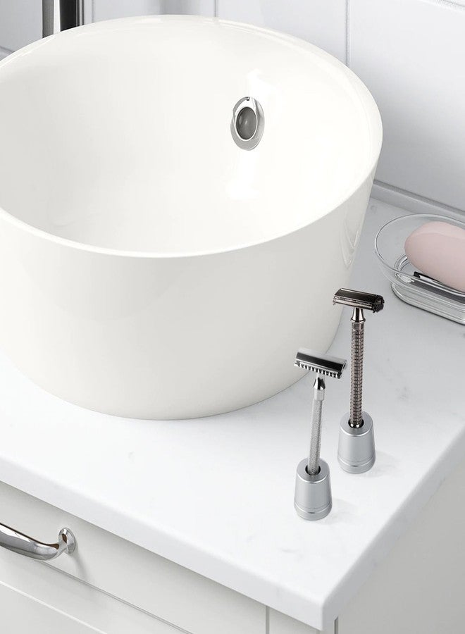 Linkidea 2 Pack Safety Razor Stand, Opening Dia 0.5" (13mm) Men's Shaving Razor Holder, Razor Holder for Bathroom Countertops Compatible with Shaving Revolution (Brushed Silver) - Image 5