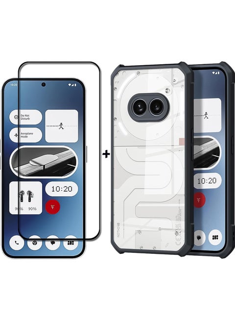 For Nothing Phone 2a Case, with 1 Pack Screen Protector, Camera Lens Protection Back Cover, TPU Shockproof Airbags Bumper Mobile Phone Cover, Anti-Yellowing Slim Fit Protective Casing (Black Clear)
