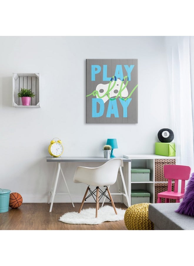 Stupell Industries - Play All Day Phrase Rustic Video Game Controller, Designed By Daphne Polselli Canvas Wall Art, 30 X 40, White - Image 1