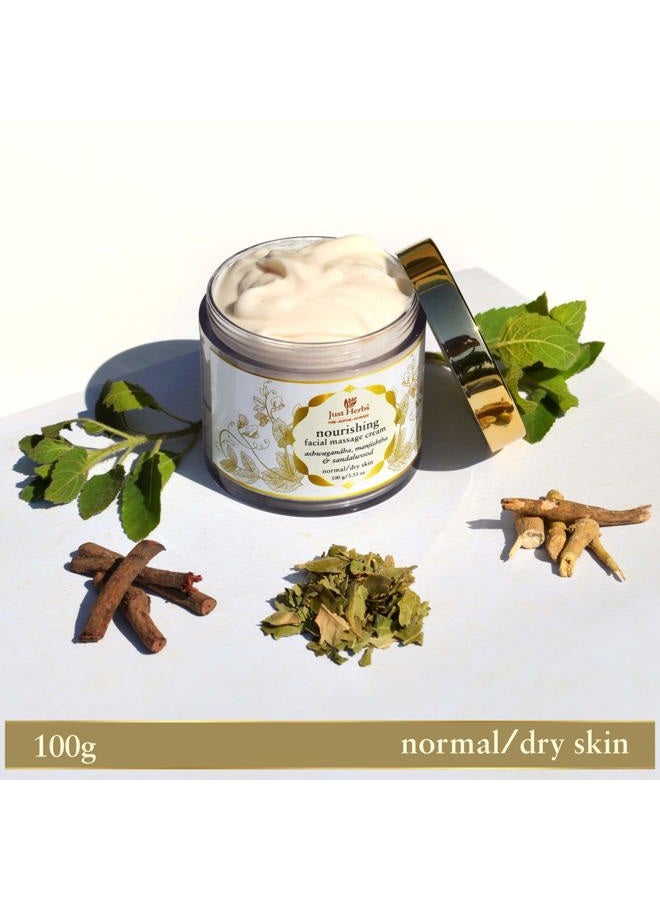 Just Herbs Organic Herbal Nourishing Facial Massage Cream With Ashwgandha & Sandalwaood for Men & Women - Suitable for Normal to Dry Skin, 100g - Image 3