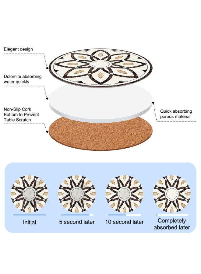 Bukela Drink Coasters Set of 6 with Holder, Ceramic Absorbent Coaster for Drinks, Boho Coasters with Cork Base for Tabletop Protection, Coffee Table Decor 4 inches - Image 3