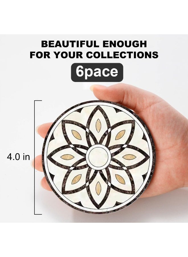 Bukela Drink Coasters Set of 6 with Holder, Ceramic Absorbent Coaster for Drinks, Boho Coasters with Cork Base for Tabletop Protection, Coffee Table Decor 4 inches - Image 2