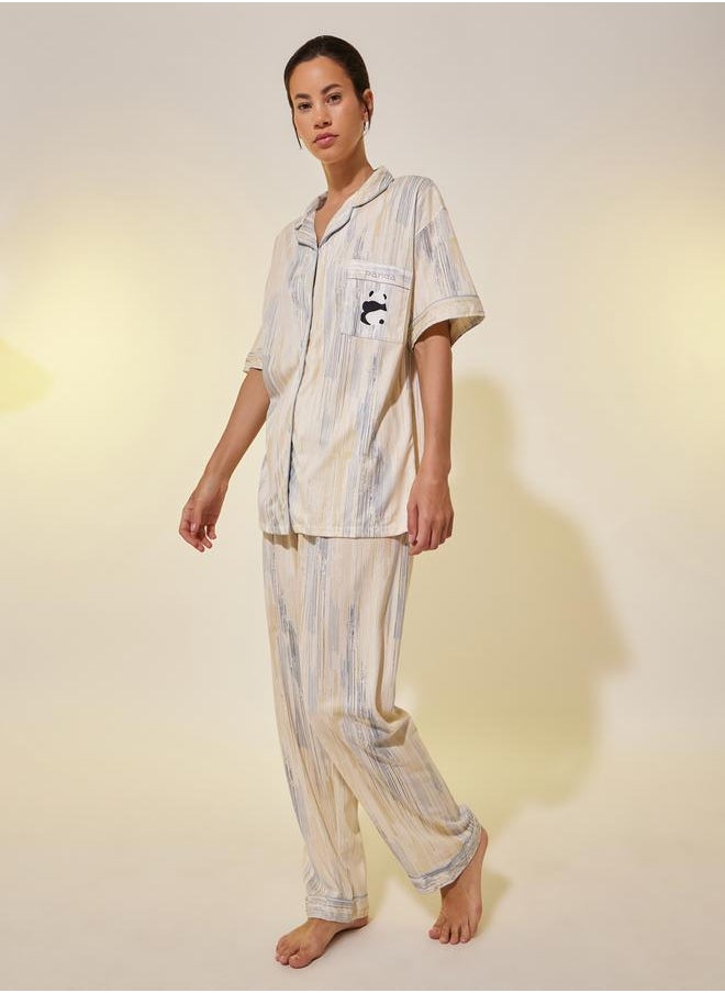 Take Two Panda Print Pocket Shirt, Shorts and Pyjama Set  - Image 1