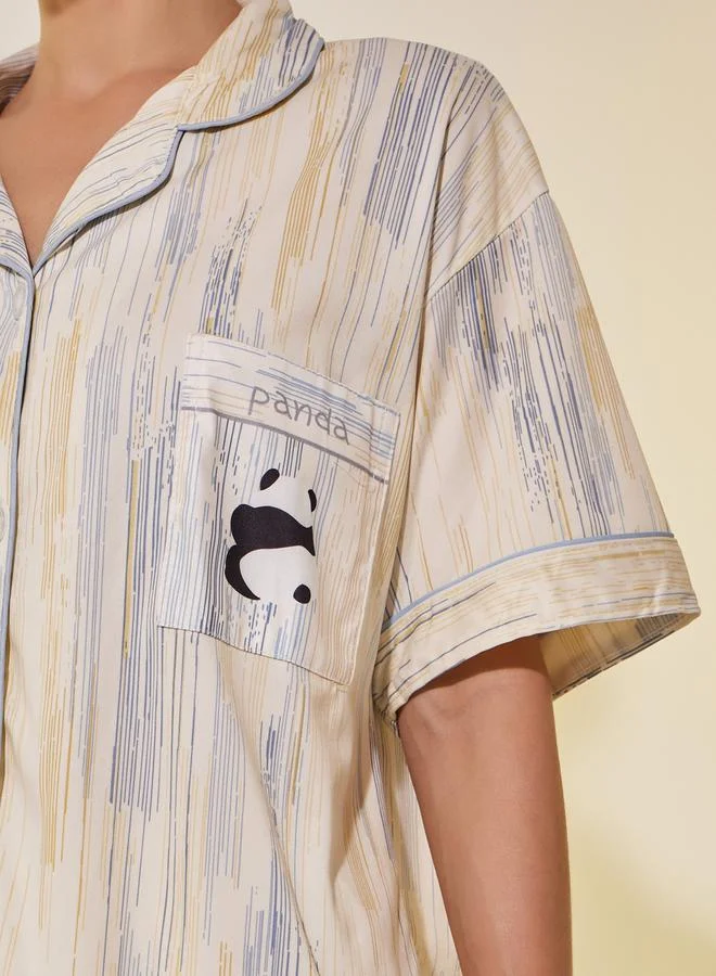 Take Two Panda Print Pocket Shirt, Shorts and Pyjama Set