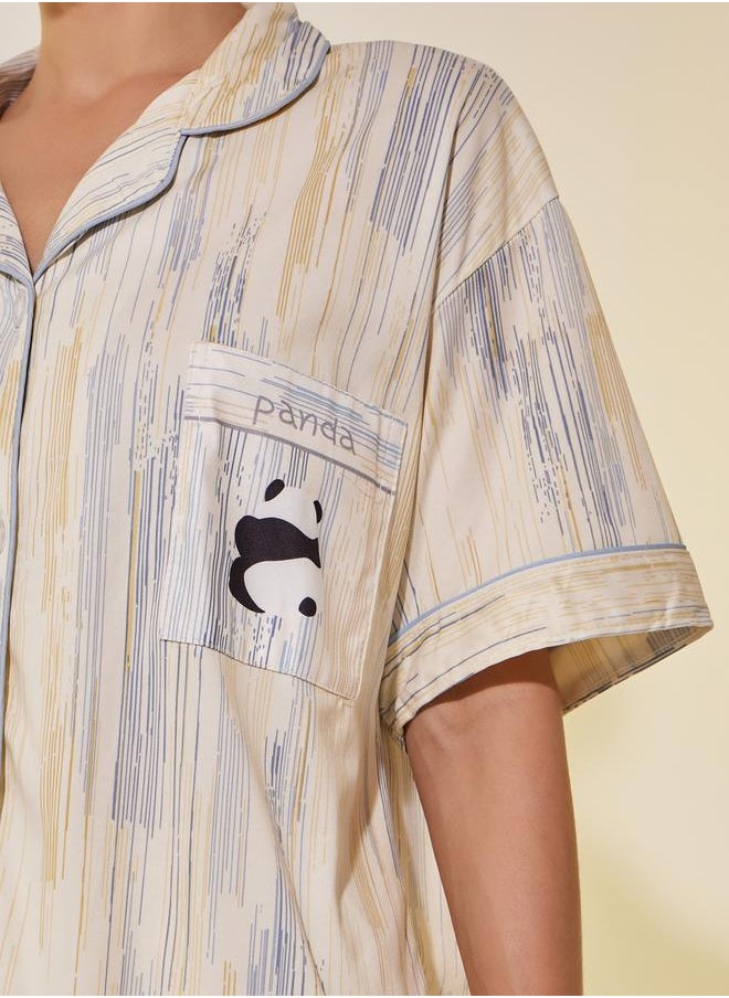 Take Two Panda Print Pocket Shirt, Shorts and Pyjama Set  - Image 3