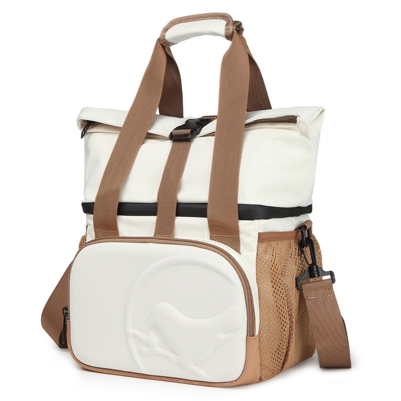 SUNNY BIRD 14L Large Insulated Lunch Bag Leakproof and Dual Compartment Lunch Cooler Box for Women Adult and Men Fits 21 Cans Ivory White 01