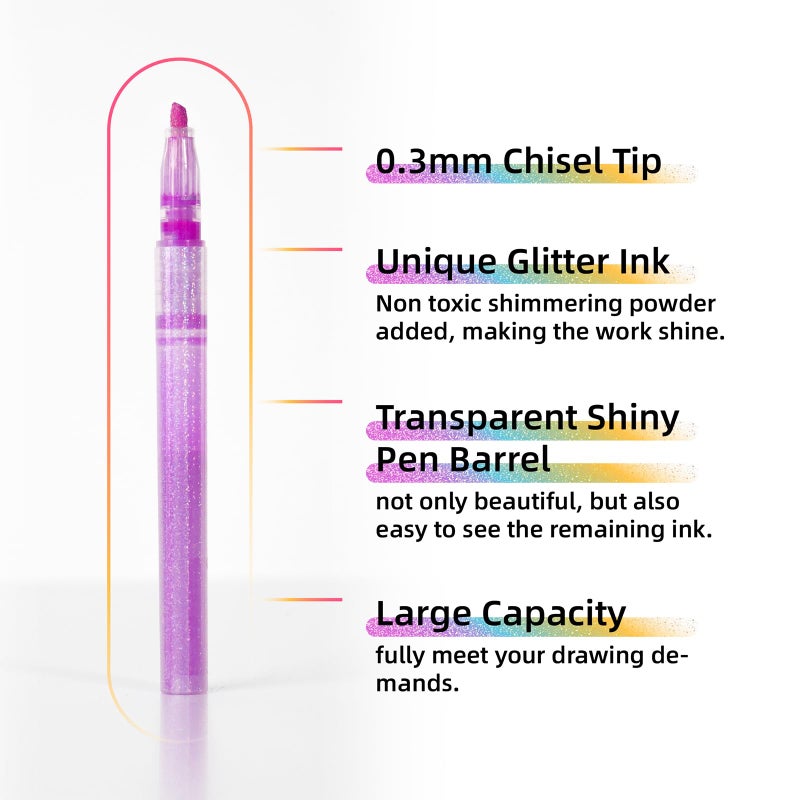 HANKU Glitter Highlighters, 16-Count, Chisel Tip Glitter Highlighters Assorted Colors, Sparkly Pastel Highlighter Markers for Adults Journaling Coloring Drawing Doodling - Image 4