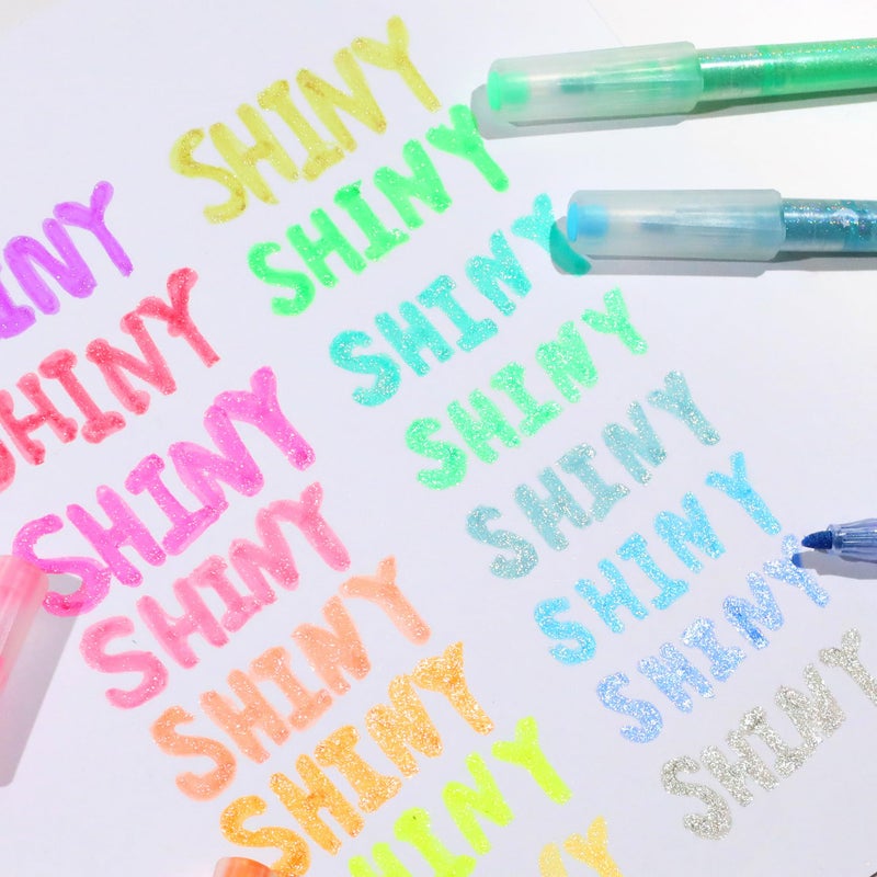 HANKU Glitter Highlighters, 16-Count, Chisel Tip Glitter Highlighters Assorted Colors, Sparkly Pastel Highlighter Markers for Adults Journaling Coloring Drawing Doodling - Image 2