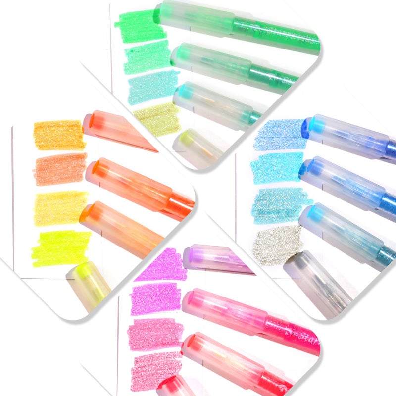 HANKU Glitter Highlighters, 16-Count, Chisel Tip Glitter Highlighters Assorted Colors, Sparkly Pastel Highlighter Markers for Adults Journaling Coloring Drawing Doodling - Image 5