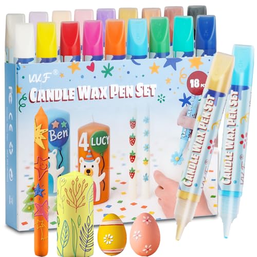 VVF Candle Painting Kit 18Color Candle Wax Pens 3 Metallics with Sponge Sticker Stencils Great for Candle Making DIY Crafts Holiday Gifts Kids Painting10ml18 - Image 1