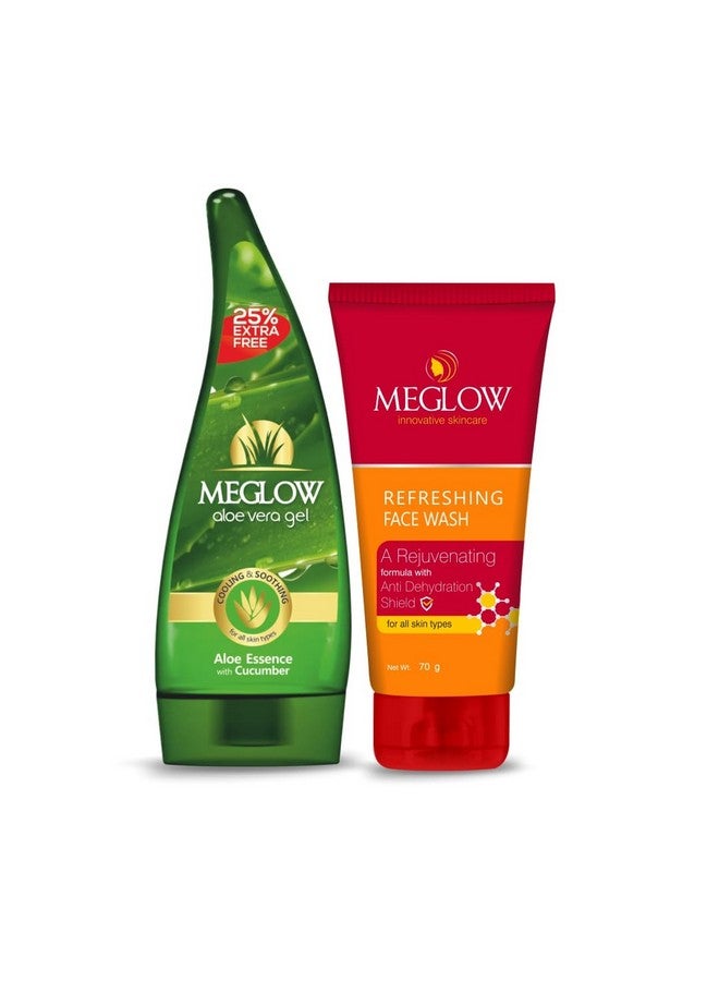Meglow Refreshing & Rejuvenating Face Wash(70gm) |Aloe Vera Gel (100gm)|Enriched With Aloevera & Cucumber Extract|Gel For All Skin Type|For Men & Women|Helps to Make Skin Soft & Fresh - Image 1