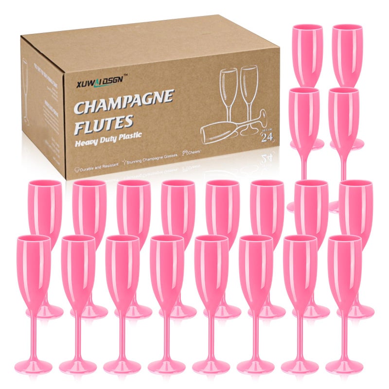 XUWAIDSGN Champagne Flute Acrylic Champagne Glasses Wedding Toasting Champagne Flute Goblet Plastic Reusable Unbreakable Champagne Cups for Bachelorette Wedding Bridal Shower Party (Pink, 24) - Image 1