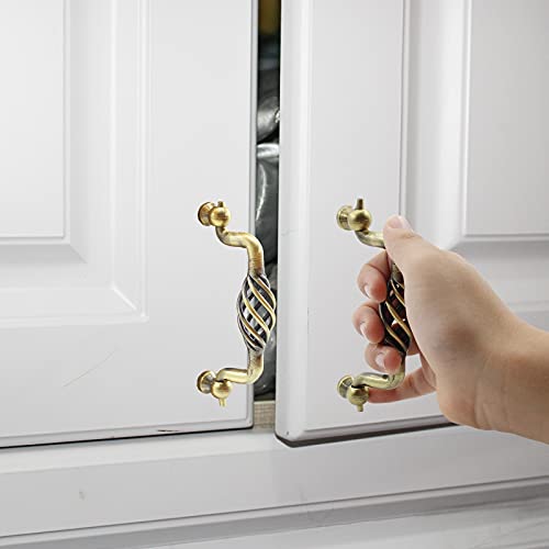 TTZEZE 6 Pack Cabinet Knobs, Birdcage Nest Twist Handle Pull Cupboard Dresser Drawer Closet Wardrobe Bookcase Hardware for Kitchen Bathroom Bedroom with Screws (Birdcage 96mm/3.78", Bronze) - Image 4